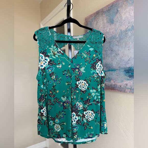 Daniel Rainn Tops - Daniel Rainn Lace Floral Tank Women’s size 2x Green Stitch Fix